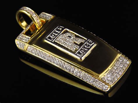 Mens Solid 10k Yellow Gold Rolls Royce Key Diamond Pendant 175 In