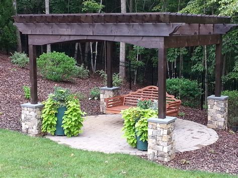 Cedar Pergola With Stone Columns Added Traditional Patio Raleigh