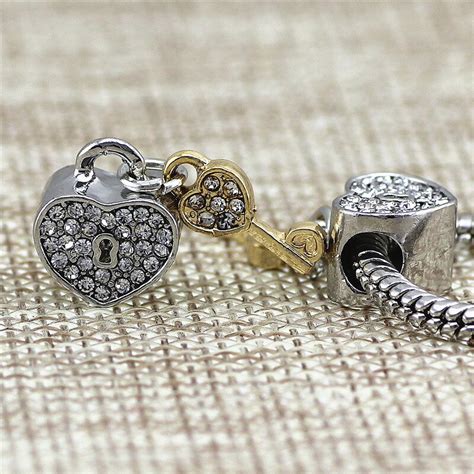 Key And Lock Beads Fit Pandora Charms Antique Silver Cz Heart Lion Diy Beads Charm For Jewelry