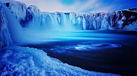 Frozen Godafoss Waterfall Hd Wallpaper Backiee