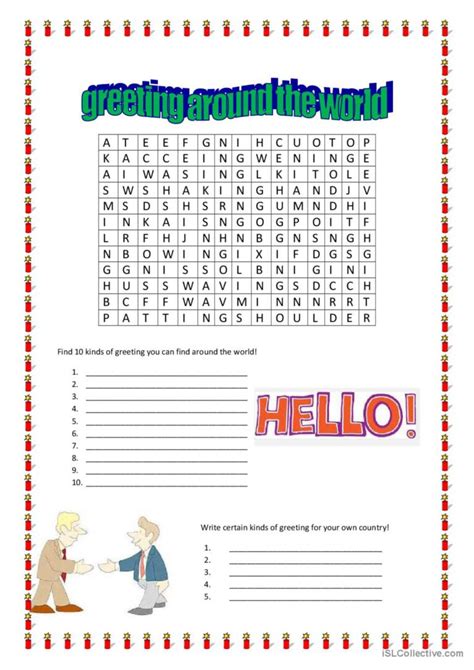 Greeting Around The World Wordsearch English Esl Worksheets Pdf And Doc