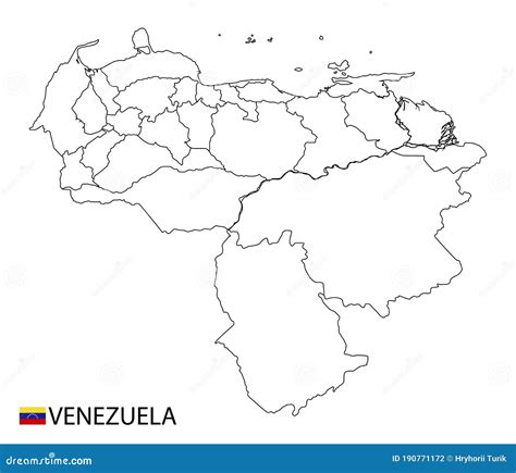mapa de venezuela regiones de esquema detallado en blanco y negro del país stock de ilustración