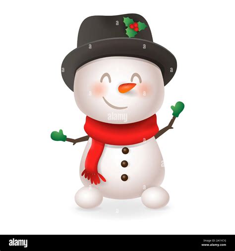Cute Snowman Smile And Wave Vector Illustration Isolated On