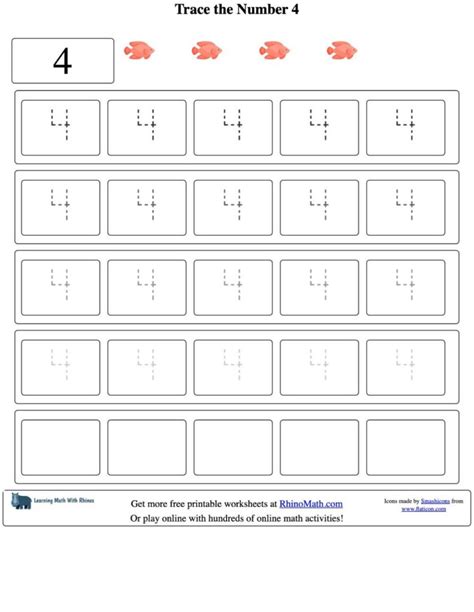 Tracing The Number 4 Number Tracing Worksheets
