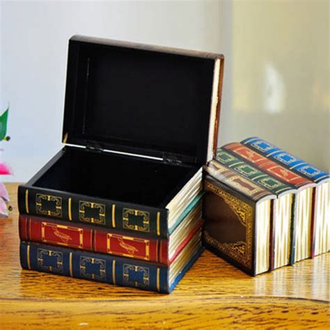 Set Of 2 Antique Wood Decorative Book Storage Boxes Mini Cases