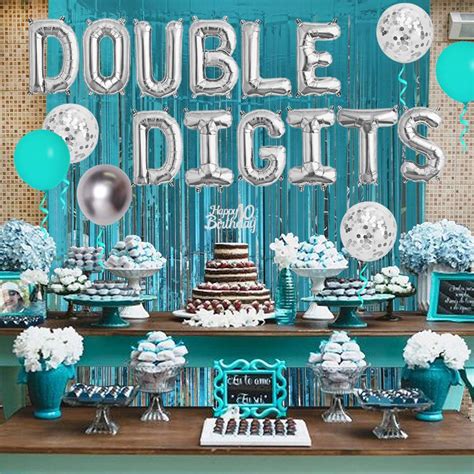 10th Birthday Decoration Teal Double Digits Party Supplies Teal And