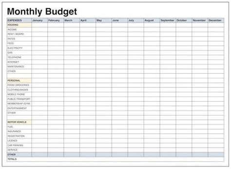 Printable Monthly Budget Templates ~ Addictionary
