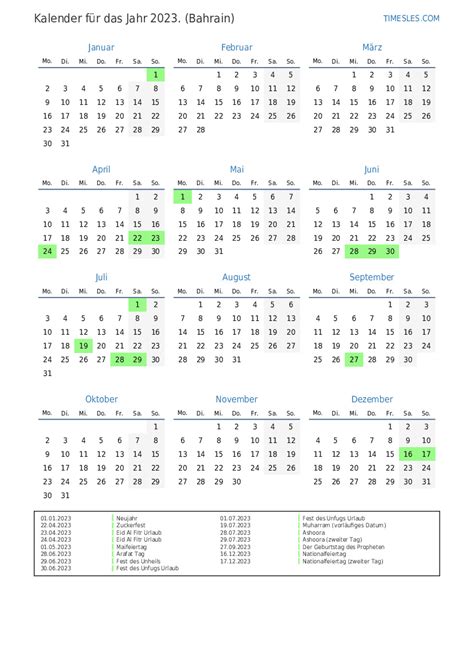 Kalender Für 2023 Mit Feiertagen In Bahrain Kalender Drucken Und