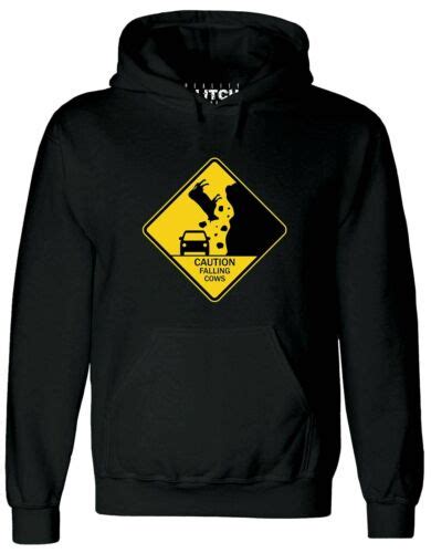 Caution Falling Cows Mens Hoodie Joke Animals Traffic Sign Funny Cool