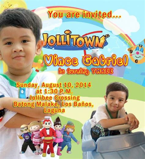 Jollibee Themed Invitation 3rd Birthday Invitation Card Party