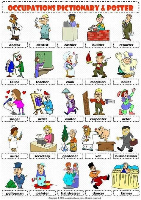 Occupations Pictionary Poster English Pinterest English