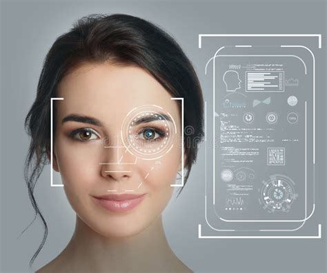 Facial Recognition System Woman With Scanner Frame On Face