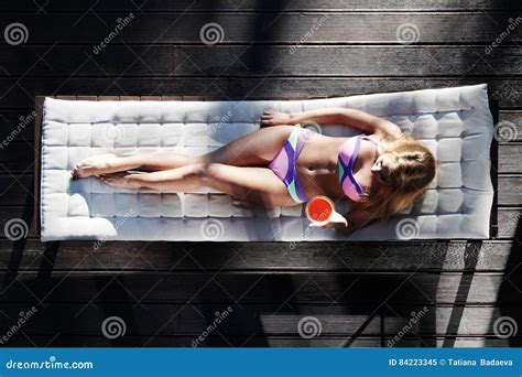 Woman Relaxing In Chaise Lounge Stock Image Image Of Beautiful Relaxation