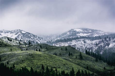 Free Photo Green Mountain Covered By Snow Adventure Weather Valley