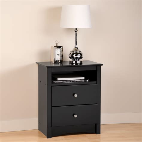 Sonoma Black 2 Drawer Tall Night Stand With Open Cubbie Night Stands