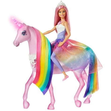barbie dreamtopia magical lights unicorn with rainbow mane lights and sounds barbie princess