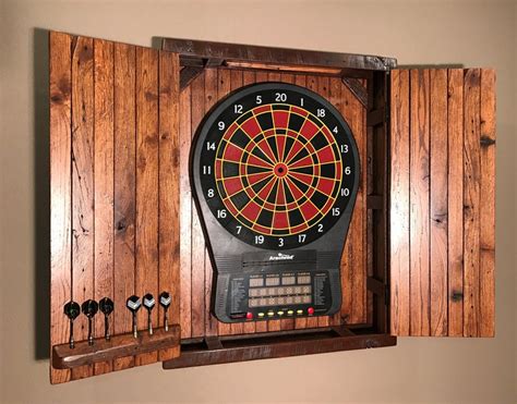 Large Electronic Dartboard Cabinet Reclaimed Barn Wood Etsy Dart