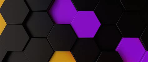 Download 2560x1080 Wallpaper Purple Yellow Dark Polygons Hexagons