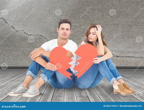 Sad Couple Sitting Together With Broken Hearts Stock Image Image Of