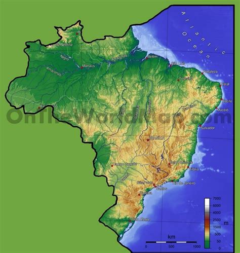 Brazil Physical Map Largest Countries Countries Of The World Brazil