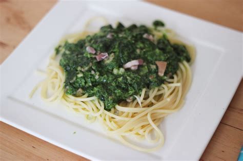 Budgetfood Spaghetti met spinazie en spekjes The Budget Life