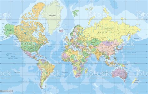 Political World Map In Mercator Projection Stock Illustration