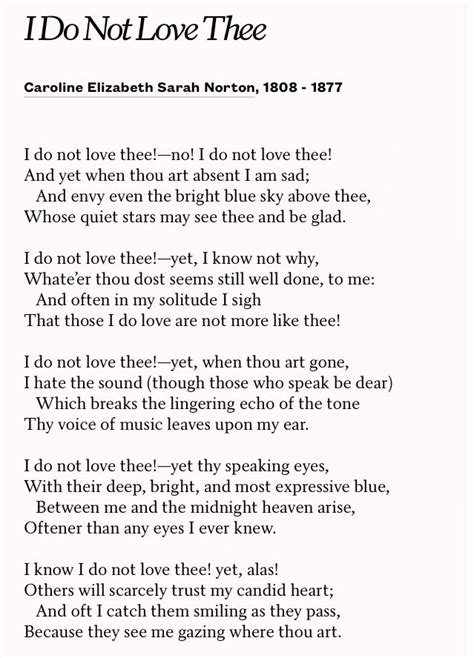 I Do Not Love Thee By Caroline Elizabeth Sarah Norton Life Lesson