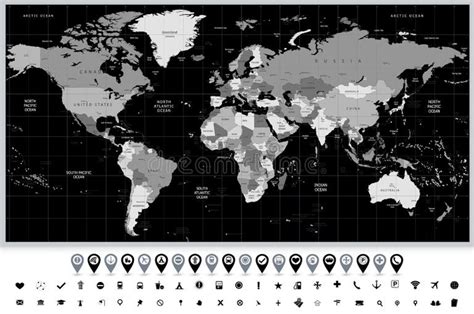 Vector Detailed World Map Borders Country Names Stock Illustrations