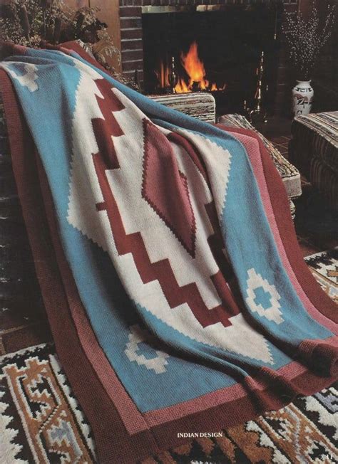 Vintage Knit Afghan Pattern Indian Design Native American Etsy
