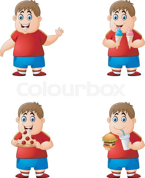 Set Of Boy Eating Junk Food Stock Vector Colourbox