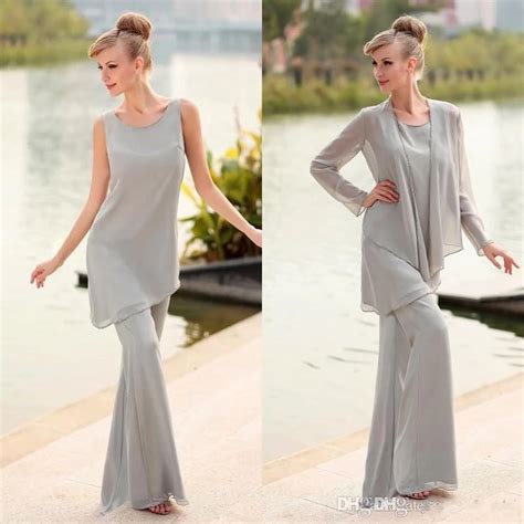 2017 mother of the bride 3 piece pant suit chiffon beach wedding mother s groom dress long