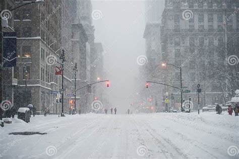 New York City Manhattan Midtown Street Under The Snow During Snow