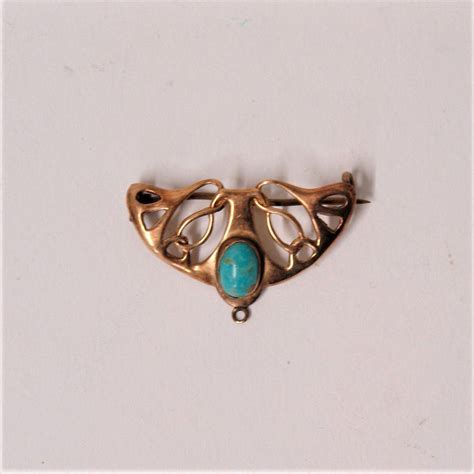 Art Nouveau Turquoise Brooch In Yellow Gold Brooches Jewellery