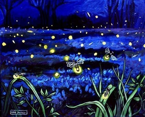 Fireflies Print Firefly Painting Fireflies Print Starry Night Art