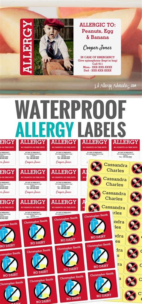 Kids Personalized Waterproof Allergy Labels Custom Food Allergy Labels