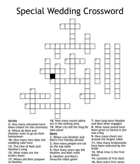 Special Wedding Crossword Wordmint