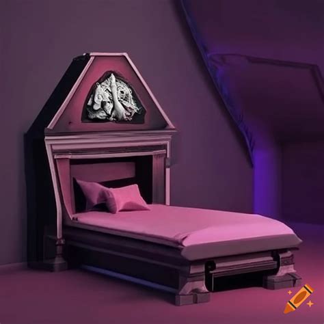 Vampire Themed Gaming Bedroom With Open Coffin Bed