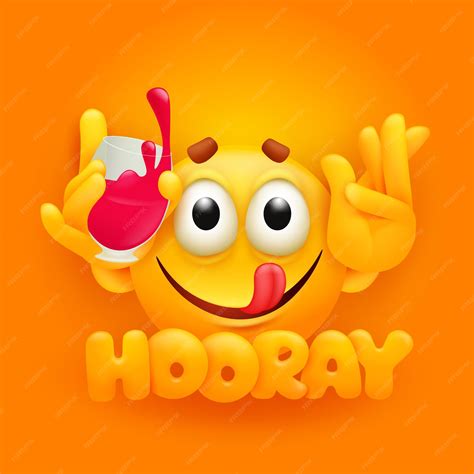 Premium Vector Hooray Cute Emoji Cartoon Character With Glass Of Red