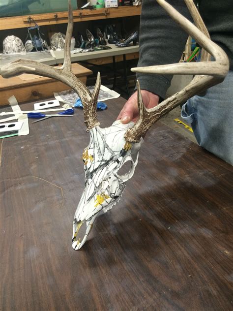 European Mount Skull Hydrodipped In Snow Camo Painted