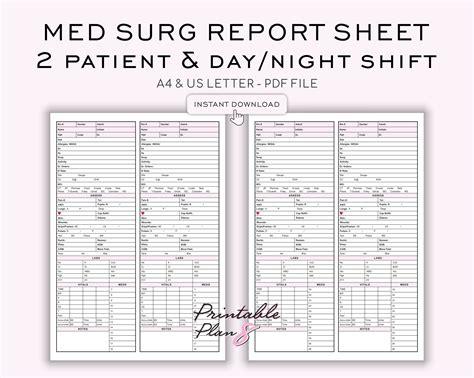 2 Patient Med Surg Nursing Report Sheet Day Or Night Shift New Grad