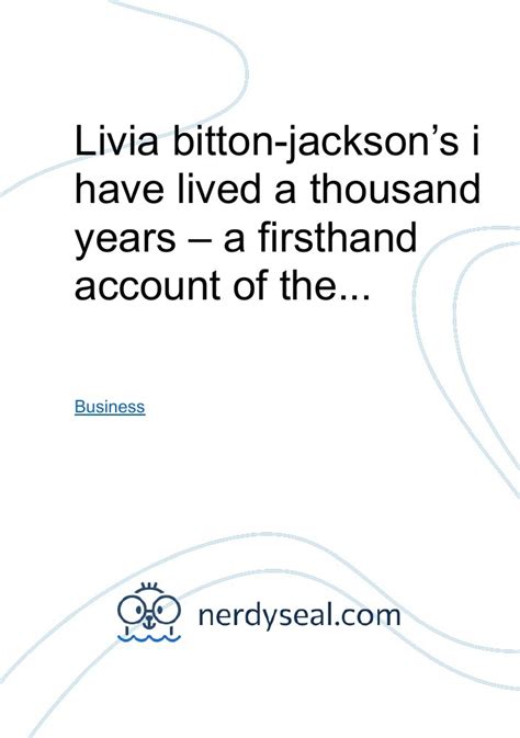 Livia Bitton Jacksons I Have Lived A Thousand Years A Firsthand