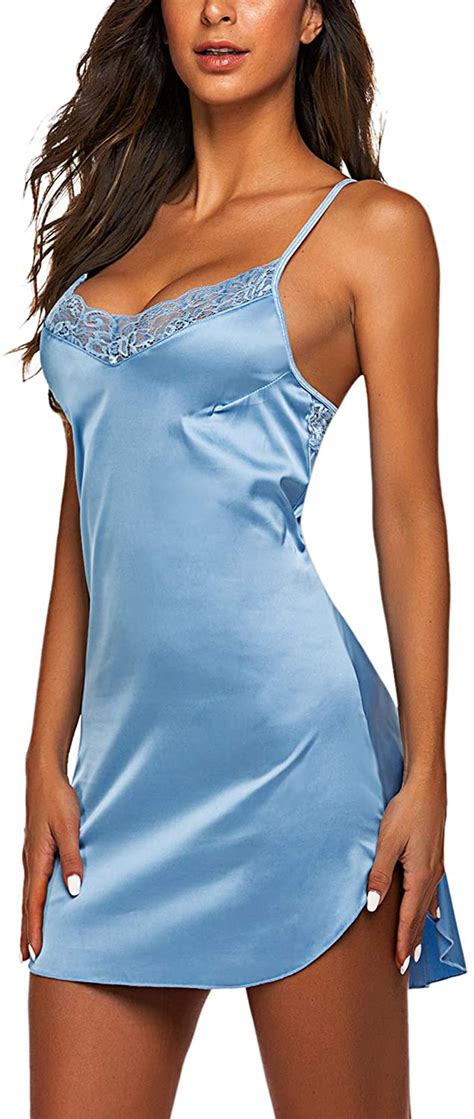 Avidlove Women S Nightwear Sexy Satin Sleepwear Lace Sky Blue Size Medium Ejca Ebay