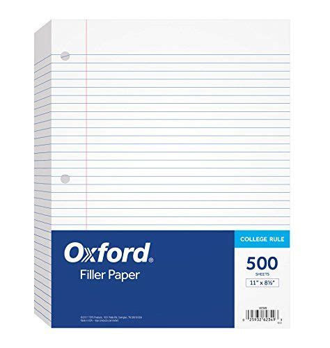 Oxford Filler Paper 812 X 11 College Rule 3hole Punched Looseleaf Paper