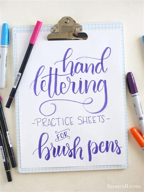 Free Printable Brush Lettering Practice Sheets Liz On Call