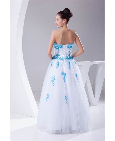 Blue And White Lace Sweetheart Wedding Dress Ballgown With