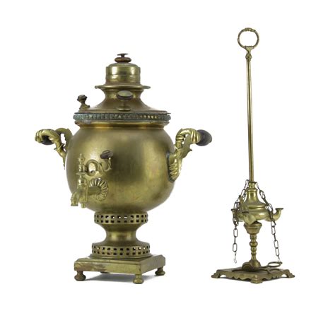 Antique Brass Samovar And Three Light Oil Lamp Kodner Auctions