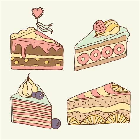Vector Cake Illustration Set Of 4 Hand Drawn Cakes 211282 Vector Art