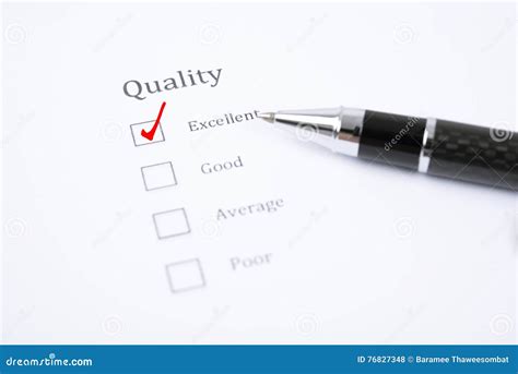 Pen And Survey Form Consumer With Questionnaire Checkbox Stock Photo