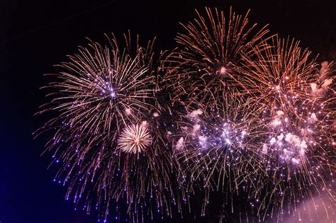 Colorful Fireworks Pyrotechnics Against Black Night Sky Free Stock