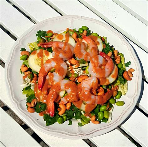 The only thing you need to do to make this thai shrimp salad with almond dressing is some cutting and chopping action. Tummy Tightening Thai Shrimp Salad